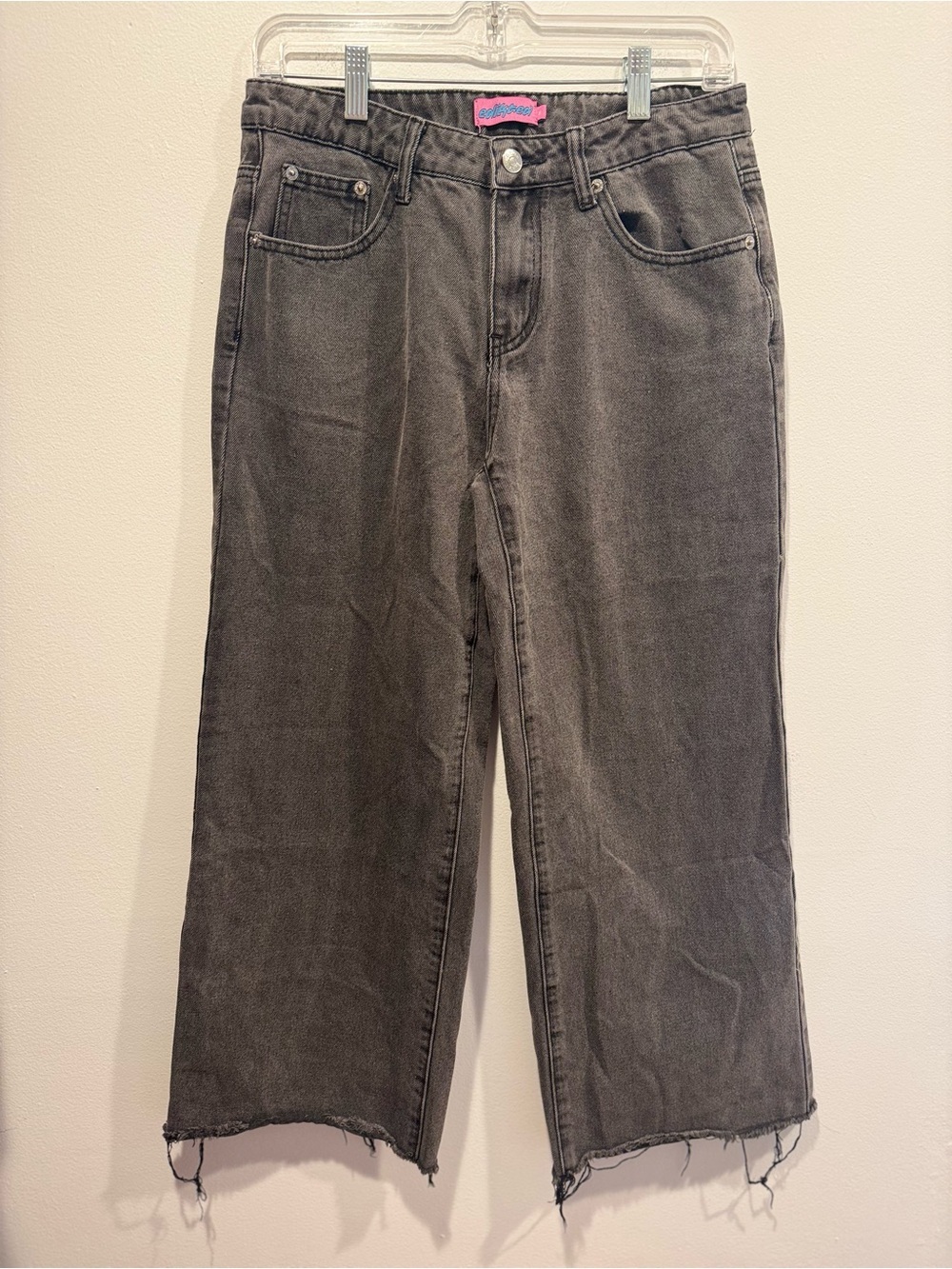 Edikted Washed Black Cropped Wide Leg Jeans